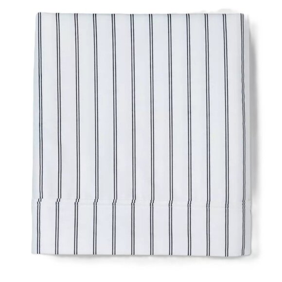 Threshold Full Size 100% Cotton Sateen Navy Blue Standish Stripe Flat Sheet - Picture 1 of 6